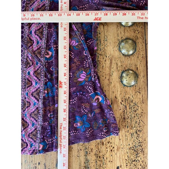 Vintage America Purple Floral Boho Top M‎ Long Sleeve Scoop Neck Lightweight - Picture 5 of 5